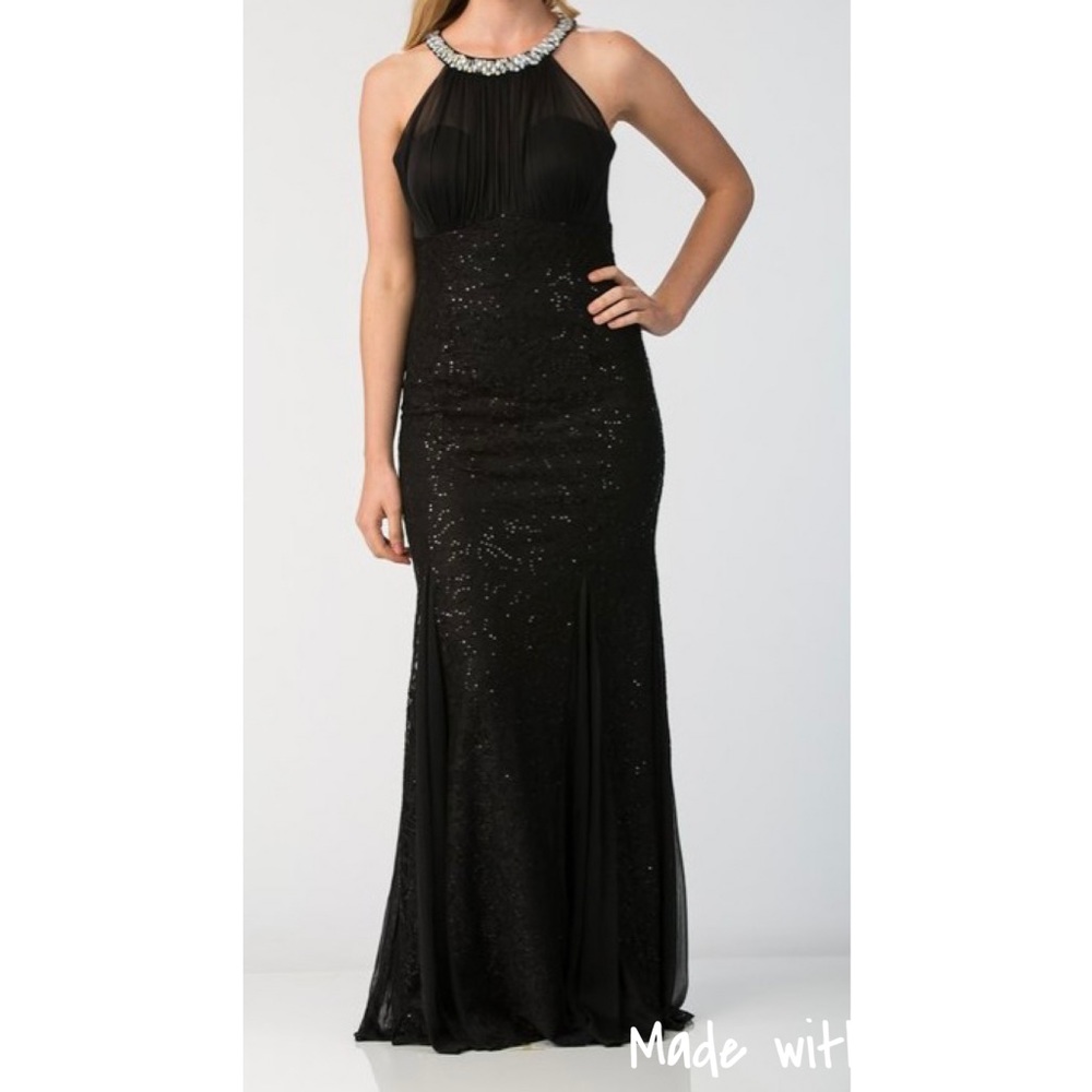 Beautiful Long Sequin Embroidered Lace Beaded Sleeveless Formal Dress L